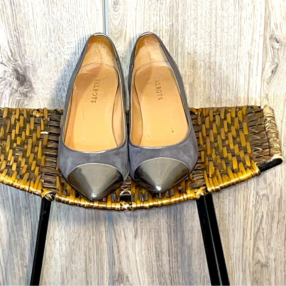 Women's Talbot's Shadow Grey Diane2 Metallic Pointed Toe Cap Heeled Pumps Sz 9